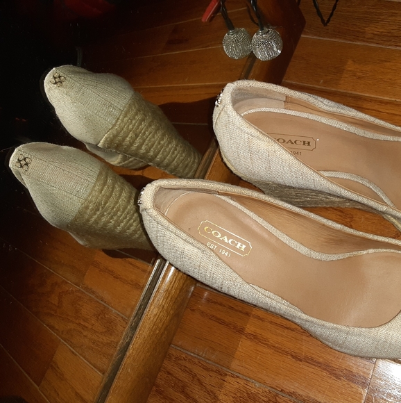 Coach Nude Milan Linen Wedges - Picture 2 of 2